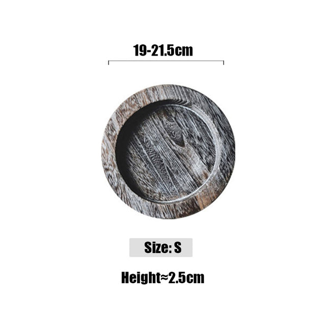 1Pcs Retro Distressed Wood Plate Fruit Snack Bread Cake Dessert Dinner Plate Round Serving Tray For Home Kitchen Decoration