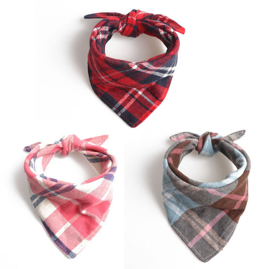 Plaid Cotton Dog Bandana Reversible Scarf Washable Dog Puppy Pet Bandana Bibs Scarf for Small Medium Large Dogs