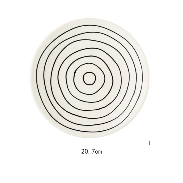 Nordic Creative Geometric Design Plates Underglaze Ceramic Handmade Dinner Serving Dish Plate Round Kitchen Tableware Home Decor