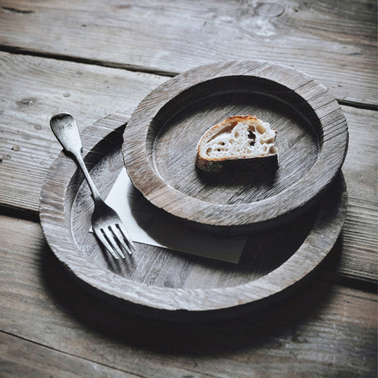 1Pcs Retro Distressed Wood Plate Fruit Snack Bread Cake Dessert Dinner Plate Round Serving Tray For Home Kitchen Decoration