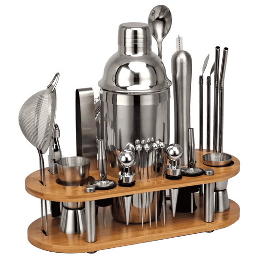 23-Piece Cocktail Shaker Set,Bartender Kit With Oval Bamboo Stand Detachable, Home Bar Tools Stainless Steel ,Perfect Gift