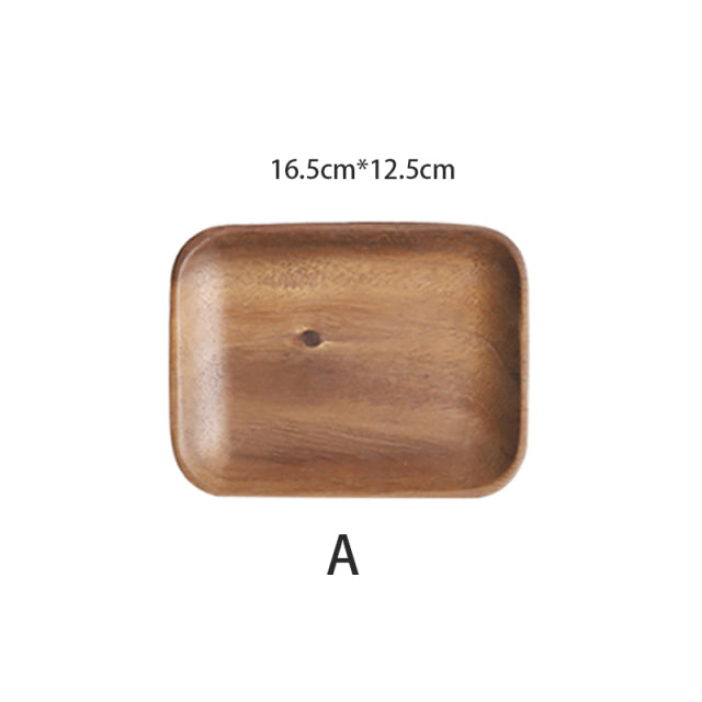 Muso Wood Solid Acacia Wood Tray Saucer Tea Dessert Sushi Fruit Plate Japanese Rectangle Bread Cake Serving Tray