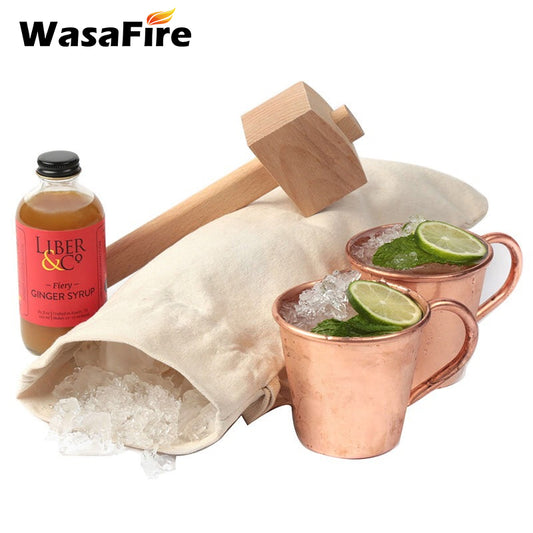 Reusable Canvas Crushed Ice Bags Wooden Mallet and Lewis Bag for Crushed Ice Bartender Kit Bar Tools Kitchen Accessory