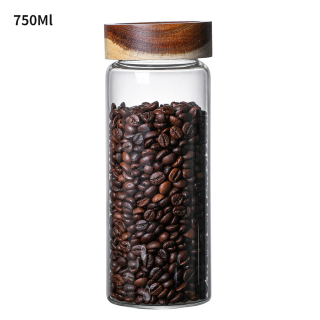 New Style Thickened Lid Glass Sealed Storage Jar Glass Storage Bottle Acacia Wood Lid Threaded Mouth Sealed Storage Jar