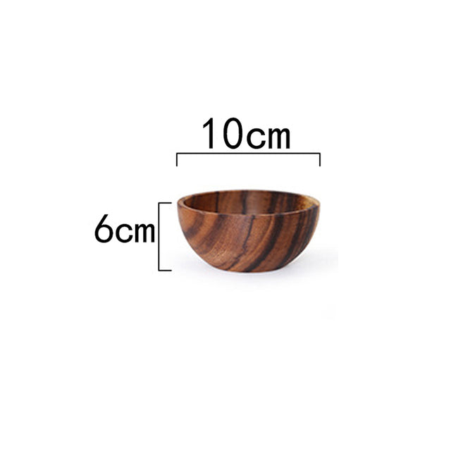 Acacia wood size solid wood bowl Japanese children anti-scalding wooden bowl whole wood soup bowl fruit salad bowl set