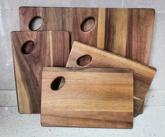 High quality Acacia Wood Cutting Board ,Practical double-sided wooden cutting board, regular Bread Board with Oval handle