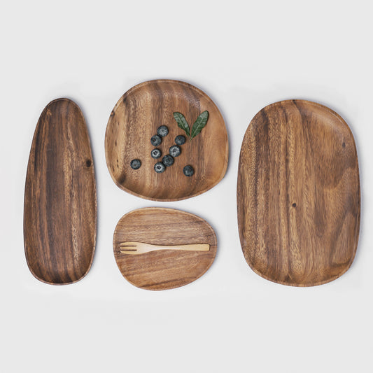 Whole Wood  Acacia Irregular Oval Solid Wood Pan Plate Fruit Dishes Saucer Tea Storage Tray Dessert Dinner Plate Tableware Set