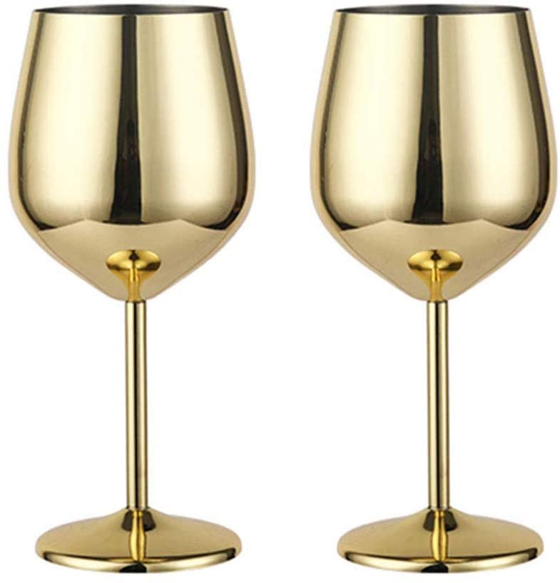 Stainless Steel Copper Plated Single-layer Goblet Anti-fall Glass Cocktail Glass 500ml Wine Cups Champagne Glasses