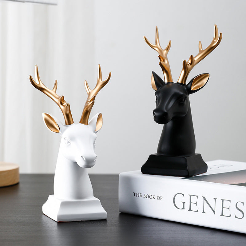 Home Decoration Accessories Resin Deer Head Statue European Style Sculpture Desktop Ornament Decoracion Para El Hogar Figurines