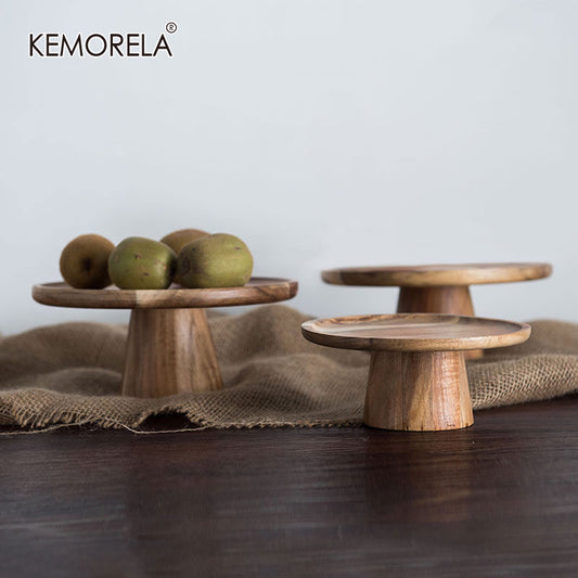 High Stand Wooden Cake Plate Creative Food Serving Trays Eco Naural Wood Dessert Fruit Snack Tray Home Decor Photography Props