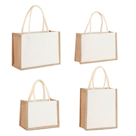 Reuseable Burlap Jute Tote Shopping Bag with Sturdy Handle Women Casual Large Capacity Travel Beach Storage Organizer Handbag