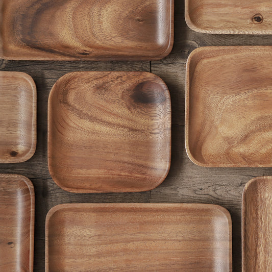 Muso Wood Solid Acacia Wood Tray Saucer Tea Dessert Sushi Fruit Plate Japanese Rectangle Bread Cake Serving Tray