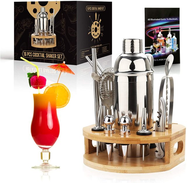 Cocktail Shaker Making Set,16pcs Bartender Kit for Mixer Wine Martini, Stainless Steel Bars Tool, Home Drink Party Accessories