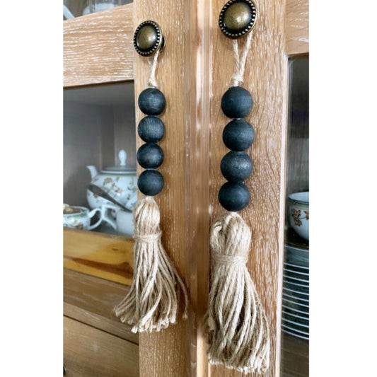 1 Pc Tassel Farmhouse Beads Closet Door Handle Decoration Natural Wooden Bead Wedding Vase Ornament Home Decoration